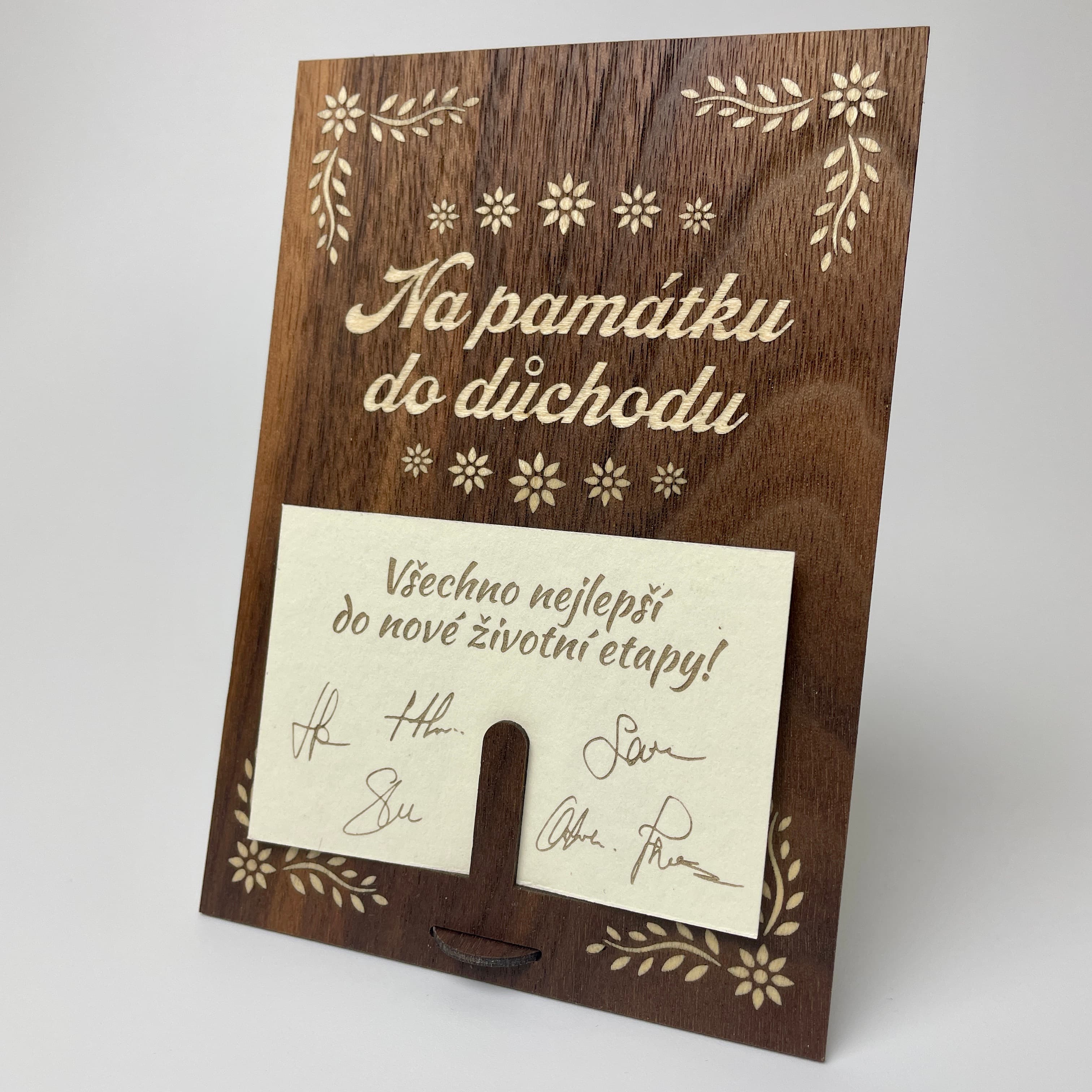 Dřevěné přání k odchodu do důchodu | Květy
